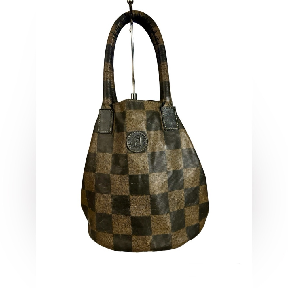 FENDI | Vintage Checkered Runaway Shopping Top Handle Tote Bag Purse
